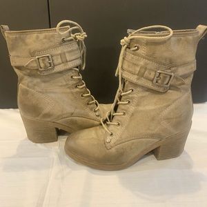 GBG Grey Taupe Distressed Leather Combat Boots